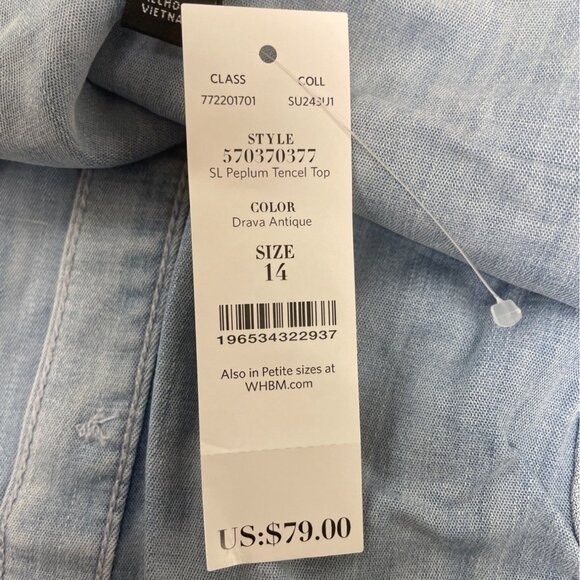 White House Black Market Denim Corset Style Button-Down Peplum Top Sz 14 - New - Picture 9 of 10